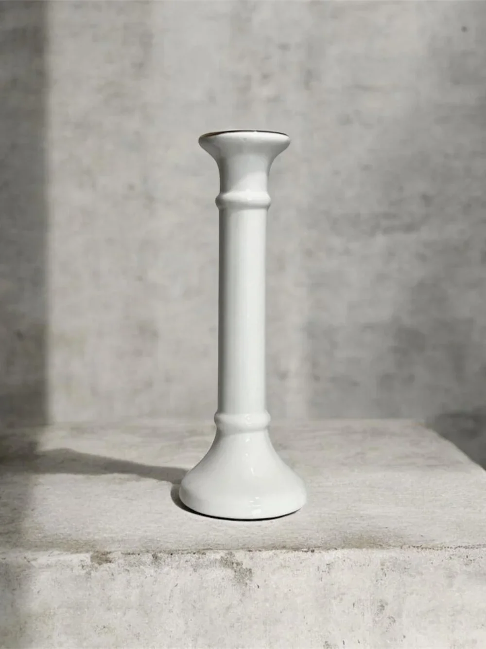 Vintage Tall Column-Style Candle Stick Holder Neoclassical White & Gold Rim 9